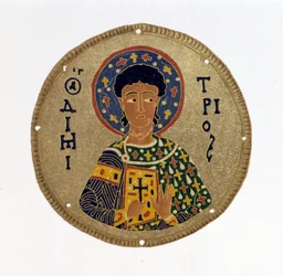 St Demetrius - i "" Historia och monument över bysantinska emaljer"" av N. Kondakow. Kromolitografi 1892.
