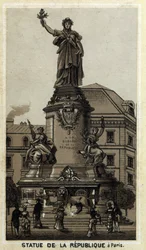 Staty av republiken, Place de la Republique i Paris. Kromolitografi från slutet av 1800-talet.