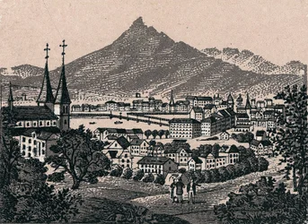 Schweiz: utsikt över staden Luzern (Alfalfa). i "" Världen illustrerar 168 vyer"" Odaterat (slutet av 1800-talet)
