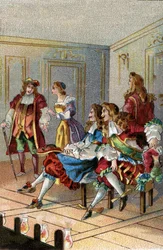 TEATERN GENOM TIDERNA: En föreställning under Ludvig XIV. Märkta åskådare närvarade vid föreställningen på scenen nära skådespelarna.