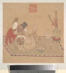 Tartar Officer with Blond Lady (albumblad; tusch och färg på siden)