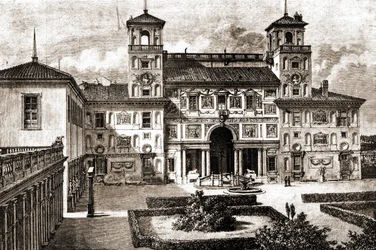 Terrass och fasad av Villa Medicis. Francis Weys resa 1864-1869 i Tour du monde 1870 första terminen.