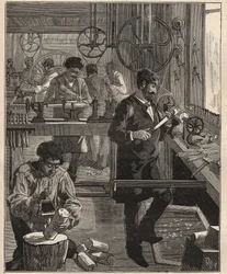 The Art of Tour: Turner Workshop on Wood. Gravyr från 1885 i "" Les arts et metiers illustres"" av Adolphe BITARD.
