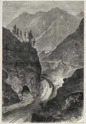Brennerjärnvägen (Brennero) till Tyrolen (Tirolo - Tirol) - Gravyr 1867 -