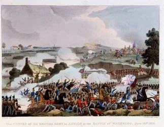 Den brittiska armén i aktion på slagfältet i Waterloo, 18 juni