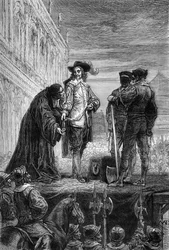 Avrättningen av kung Karl I - Avrättningen av Englands kung Karl I Stuart (1600-1649) i Whitehall - Kungen ger sitt halsband till biskopen och säger ”Kom ihåg mig” - gravyr i ”Englands historia från de tidigaste tiderna” av