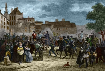 De fyra sergeanterna ledde till skaftet: de fyra sergeanterna (Bories, Pomier, Raoulx och Goudin) i La Rochelle anklagade under restaureringen för att vilja störta monarkin och giljotinerna 1822. Deras brott är att tillhöra Charbonnerie (Carboner)