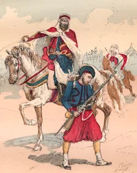 Den franska arméen under Louis Philippes regering 1830 till 1848 - Zouave och Spahi - Gravyr från 1882 i "" Histoire de dix ans: 1830-1840""" Louis-Blanc (1811-1882)