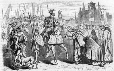 Fransmännen åkte till Bordeaux den 23 juni 1451 under Karl VII, slutet på återerövringen mot engelsmännen. Gravyr av 1800-talet.