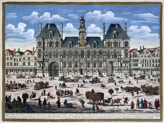 Hôtel de Ville de Paris och dess torg på 1500-talet - gravyr