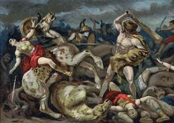 Herkules arbete: Hercules tar bältet på Hippolyte, början av 1900-talet (chromo)