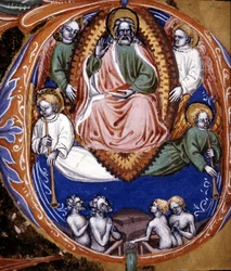 Den sista domen - i "" De civitate dei"" av Saint Augustine, tidigt 1400-tal. Kommunal Bibl. av Rimini.