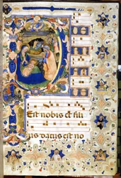 Kristi födelse framställd i en korbok från 1300-talet. Milano, Biblioteca Nazionale Braidense.