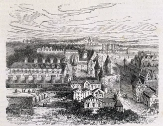 Palais des Tournelles, mittemot Hotel Saint Paul - gravyr, sent 1800-tal