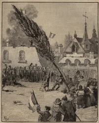The Plantation of a Liberty Tree under the Revolution (Liberty pole) - Plantation of a Liberty Tree (poppel) i Frankrike. Gravyr från 1885 i "" Les arts et metiers illustres"" av Adolphe BITARD.