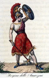 Amazonernas drottning. Illustration av ett operahäfte. 1800-talet.