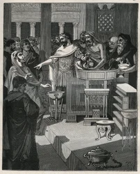 Den romerske kejsaren Caligula (12-41) i en brocanter i romerska Gallien. Gravyr från 1885 i "" Les arts et metiers illustres"" av Adolphe BITARD.