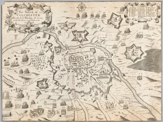 The Siege of Colchester av Lord Fairfax, som det var med linjen och outworks 1648 (gravyr)