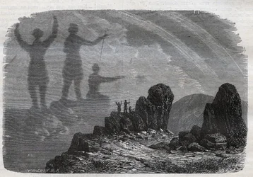 The Spectre of the Brocken in the Harz Mountains - Brocken spectrum eller Brocken spectrum - gravyr från 1877