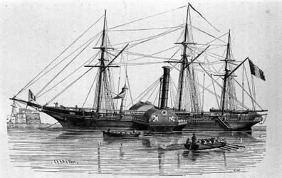 Sfinxen, den franska flottans första ångfartyg, byggt 1830. Gravyr från 1800-talet.