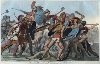 Trojanska kriget - striden om Patroklos kropp - gravyr ur ”Usi e Costumi di Tutti i Popoli dell