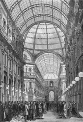 Victor Emmanuel-galleriet (Victor-Emmanuel) i Milano 1867. (Galleria Vittorio Emanuele). Gravyr från 1867.