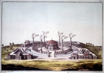 Den antika staden Nineve, den antika staden Assyrien, som visar den imaginära utsikten över ett assyriskt palats.