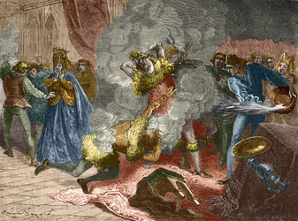 De ivriga eller vildarnas boll: i samband med bröllopet av en dam av Isabeau (Isabella, Elizabeth) från Bayern den 28 januari 1393, förklädde sig kungen och kedjade fast sig vid fyra andra hovmän. Hans bror, hertigen av Orlé