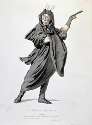 Crispins karaktär i "The universal legatary" (1708) av Jean François Regnard (1655 - 1709). Gravyr av 1800-talet.