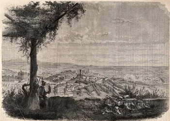Staden Bergamo (Bergamo) omkring 1858 - gravyr -