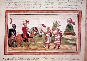 Erövringen av Mexiko av den spanske conquistadoren Hernando Cortes (Hernan eller Fernando Cortes eller Cortez