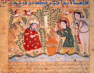 Doktorn och receptet på Theriac Miniature från "" Le livre des antidotes"" 1199 Paris, B.N.