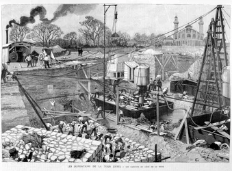 Grunden till Eiffeltornet: kassunerna på Seinesidan - i "" Illustration"" 14/05/1887. ¿