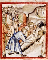 Sarah Miniatures begravning från codex 212 (eller Padovano Codice eller Bible of Padua) 1390-1400 Rovigo, Accademia dei Concordi