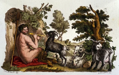 Guden Pan. Gravyr från "" Dizionario mitologico""" 1800-talet