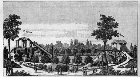 Hoppet från Niagara till Ruggieri Garden, rue Saint-Lazare i Paris omkring 1824.i "" La Nature. Översyn av vetenskaper och deras tillämpningar för konst och industri.” 1888