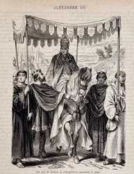 Frankrikes kungar Ludvig VII den unge (1120 - 1180) och England eskorterar påven Alexander III - i "Histoire des popes"", n.d.