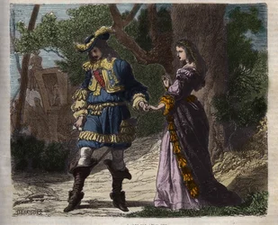 Den sista intervjun av Marie Mancini (1639-1715) med Ludvig XIV (1638-1715) före hans avresa från hovet till Brouage den 22 juni 1659, exilen organiserad av kardinal Mazarin för att hålla honom borta från kungen - Illustrationen hämtar från “Viscount of Br
