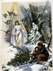 Legenden om julgranen: utseendet på en ängel. Illustration av 1800-talet.