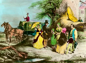 Herren och hans bonde Godsmästaren besöker bönderna. Gravyr av privatsamlingen från 1800-talet