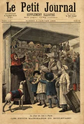 Köpmännen och deras boulevard visas på årets dag i Paris. Gravyr i "" Le petit journal"" 1892-01-02. Selvas samling.
