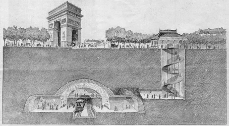 Tunnelbanestationen "" Etoile"" i Paris. Gravyr från 1895.