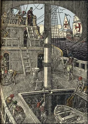 Navigatören Christopher Columbus (1451-1506) ombord på sin karavel.