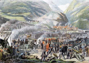 Napoleonska arméns passage av berget St Bernard den 16 maj 1800 - litografi