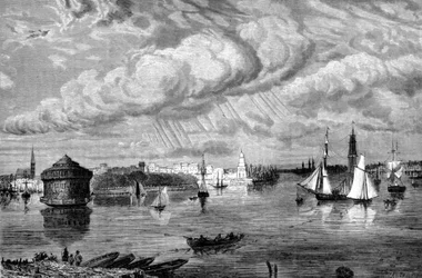 Hamnen i New York omkring 1860.