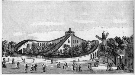 Berg-och dalbanan i Beaujon Garden i Paris 1821. I "" Nature. Översyn av vetenskaper och deras tillämpningar för konst och industri.” 1888