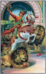 Lejonens källa. Prins Ahmeds historia och avgiften Paris-Banou (Pari Banou) (Paribanu). Saga om 1001 nätter (sagor om tusen och en natt). Kromolitografi från slutet av 1800-talet.