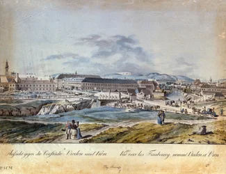 Förorterna till Wien (Vieden) i Österrike på 1800-talet