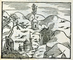 Vergilius grav (70 f.Kr. - 19 f.Kr.) i Pozzuoli. Träsnitt efter en turistguide från 1600-talet.