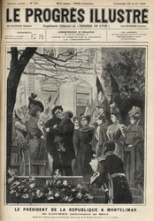 Republikens presidents resa till Montelimar (Drome, Frankrike): Emile Loubet (1838-1929) och hans mor. Gravyr i "The illustrious progress"" från april 1899.